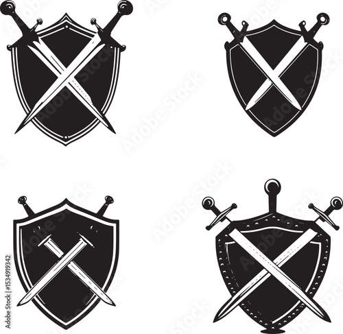 Crossed Swords and Shield Logo Template | Heraldic Vector Icons