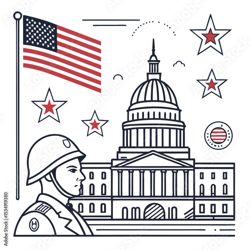 American Soldier and Capitol Building, Symbolizing Patriotism and Freedom
