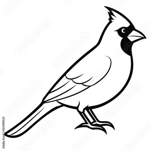 Simple yet elegant black and white illustration of a cardinal bird in profile, showcasing its distinct features and plumage outline