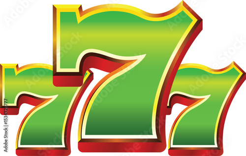 Bright and colorful number 7 graphic in slot machine style, perfect for online casinos, mobile games, or gambling themes. Inspired by classic Vegas slot machines with vibrant colors and bold outlines.