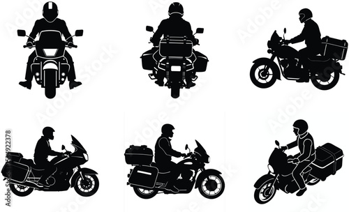 Touring Motorcycle Silhouette Vector Collection – Long-Distance Motorbike Designs with Saddlebags, Windshields, and Comfort Features for Road Travel and Adventure Themes