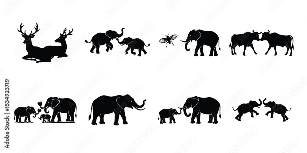 Naklejka premium Silhouette Vector Collection of Wild Animals and Insects