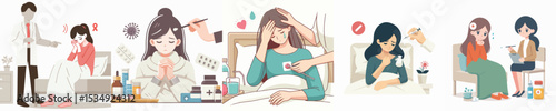 vector image of a woman who is sick, flat design on a white background, simple and nice