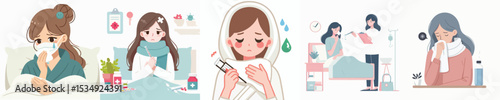 vector image of a woman who is sick, flat design on a white background, simple and nice