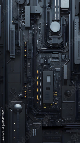 Close-up of a Complex Electronic Circuit Board with Central Processor