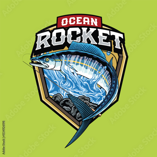 Wahoo fish Logotype in Colorful Vector Cartoon Illustration for sticker badge emblem t-shirt banner invitation	

