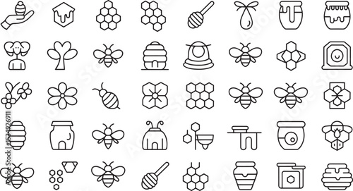 Beekeeping Icons Honeycomb, Bees, Honey Jars, and More - EPS Vector Illustrations