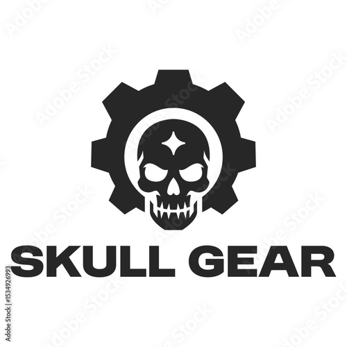 skull gear flat minimalist logo design