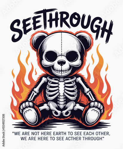 Skeleton Bear with Fiery Background