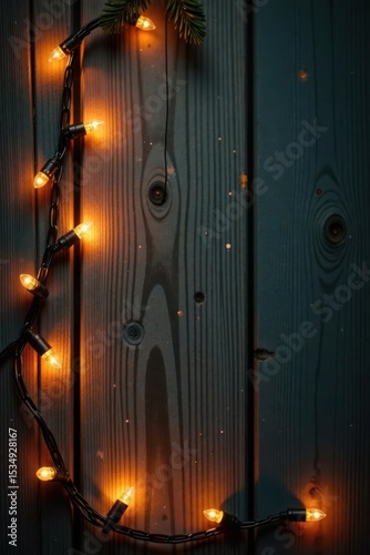Twinkling Christmas lights on aged wood Festive Xmas border design , border, festive, detail