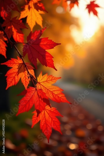 Vibrant autumn leaves, close-up Sunlit, rich hues , background, autumn background, foliage texture
