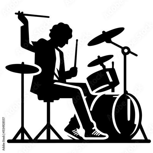 Black and white vector silhouette of a Music Band on white background