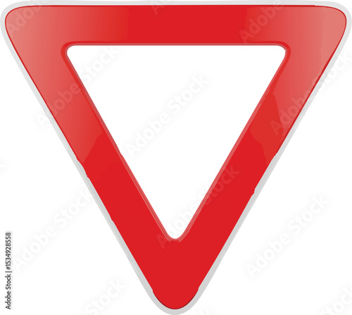 3D icon of a yield sign in red and white triangle, plain isolated white background without shadow

