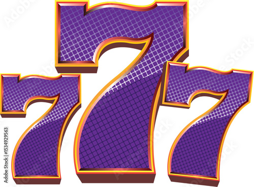 Bright and colorful number 7 graphic in slot machine style, perfect for online casinos, mobile games, or gambling themes. Inspired by classic Vegas slot machines with vibrant colors and bold outlines.