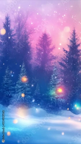 Enchanting winter wonderland snowy forest scene