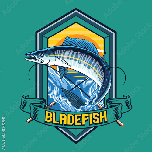 Wahoo fish Logotype in Colorful Vector Cartoon Illustration for sticker badge emblem t-shirt banner invitation	
