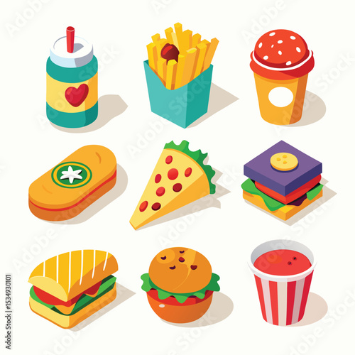 A set of realistic, colorful, 3d-style food icons in a simple, white background (2).eps