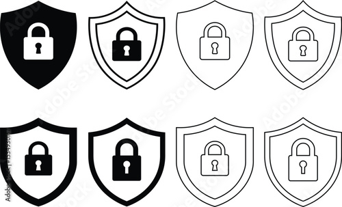 Secure shield icons representing privacy protection and digital security in various styles