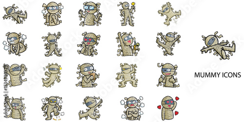 Mummy simple New concept 24 hand drawn icons set .Vector illustration.