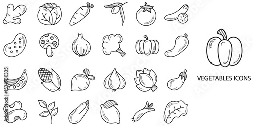 Vegetables simple New concept 24 hand drawn icons set .Vector illustration.