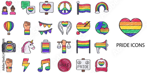 Pride simple New concept 24 hand drawn color icons set .Vector illustration.	