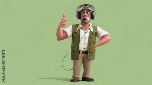 Cartoon man in headset friendly illustration