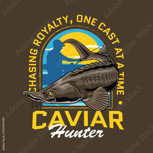 Sturgeon fish Logotype in Colorful Vector Cartoon Illustration for sticker badge emblem t-shirt banner invitation	
