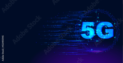 Futuristic 5G Network Speed Concept with Digital Data Flow and Neon Lines