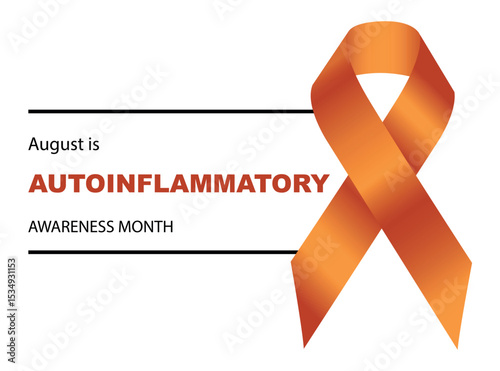 Autoinflammatory Awareness Month. Raising awareness of Autoinflammatory  health campaign. Orange Awareness Ribbon on White Background. For web banner, card, poster, social media. Vector Illustration