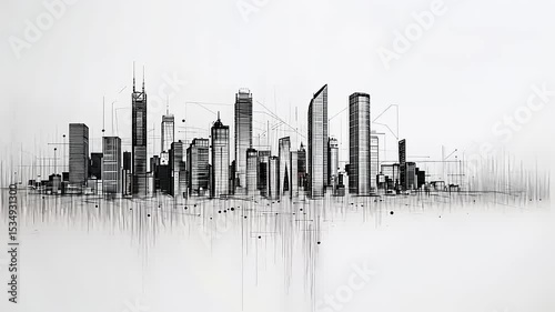 Wallpaper Mural Abstract skyline illustration featuring modern skyscrapers with digital elements and a minimalist background Torontodigital.ca