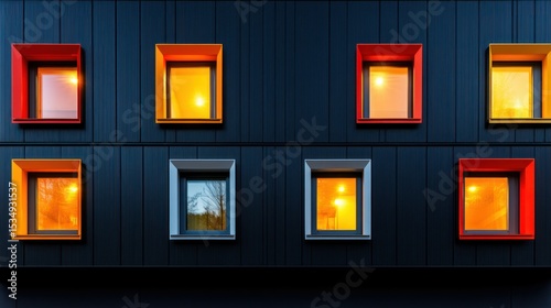 Modern building facade with colorful windows