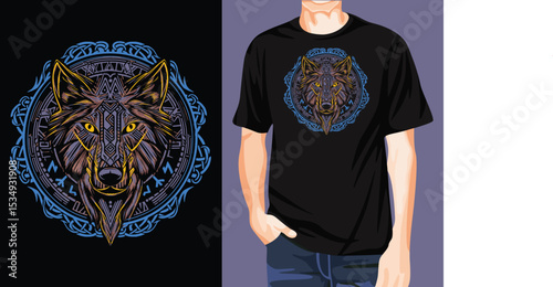 Wolf with runes t-shirt design