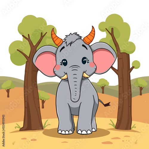 Adorable baby elephant in african savanna