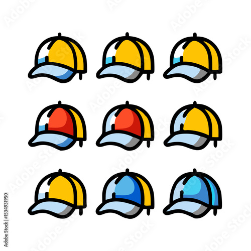 The baseball caps of various colors