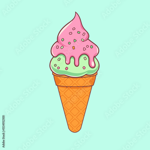 Delicious two scoop ice cream cone with sprinkles
