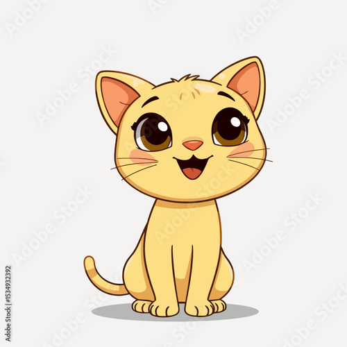 Adorable cartoon kitten sitting happily