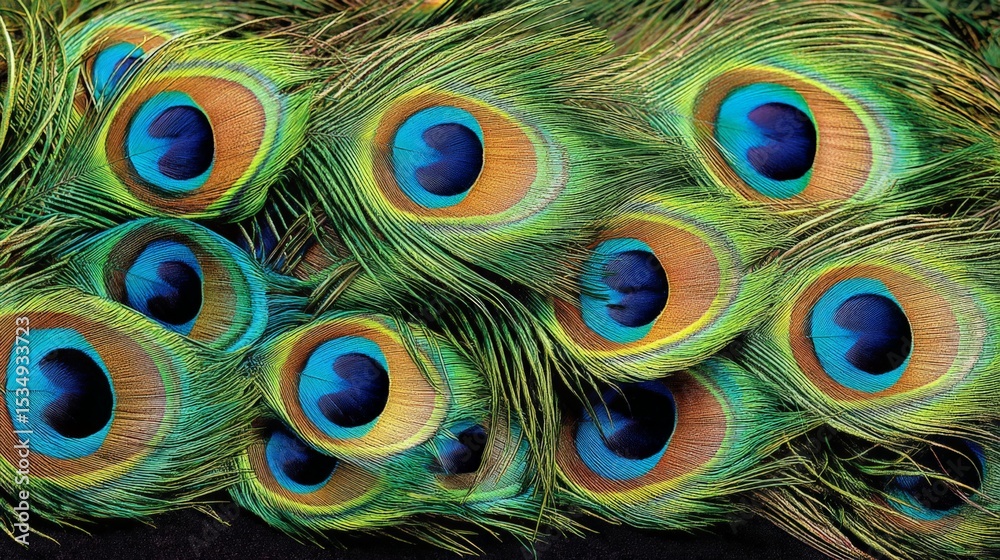Obraz premium Close-up of vibrant peacock feathers showcasing their colorful eye patterns and intricate details