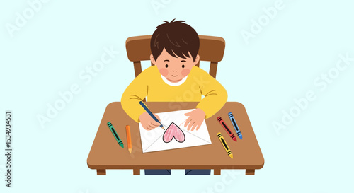 Child Drawing Heart on Valentine's Day Card