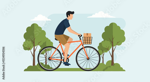 Man on Bicycle Delivering Package in Park