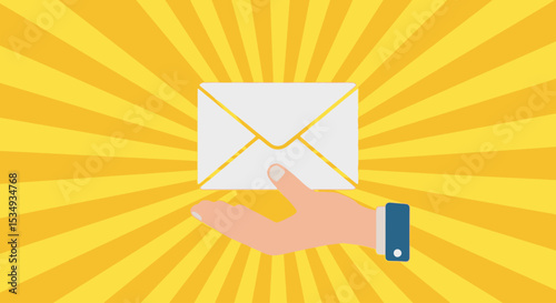 Receiving Important Message Hand Holding Envelope Illustration