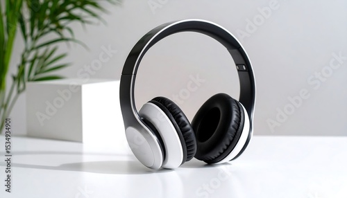 Headphones on white surface