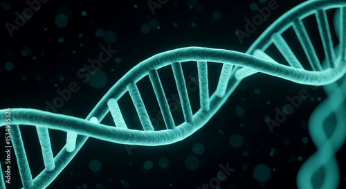 Glowing blue double helix DNA strand on dark background