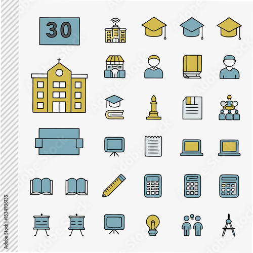 Education Icon Set – School, Learning, Science, Book & Study Symbols