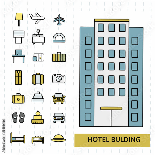 Hotel Icon Set – Travel, Building, Room, Service & Hospitality Symbols