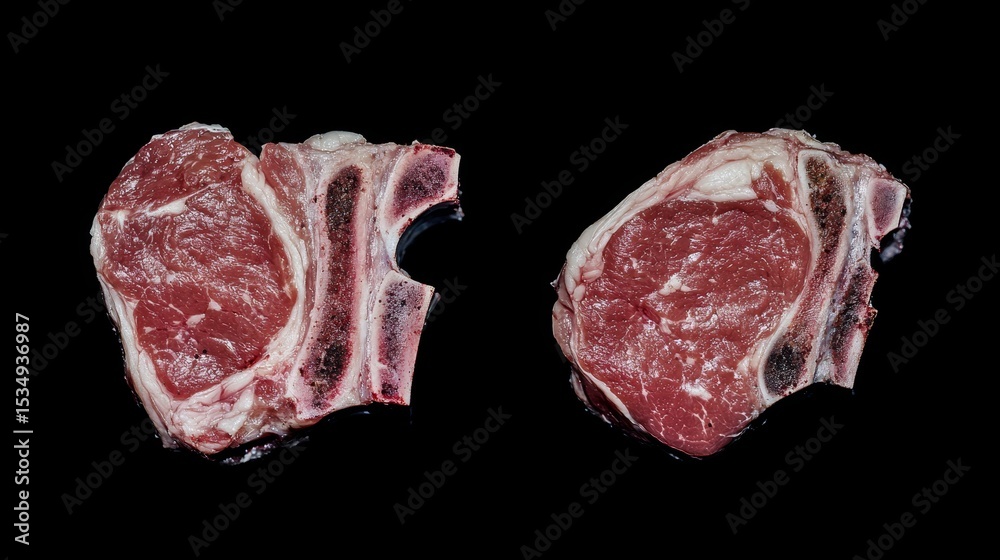 Fototapeta premium Delicious raw lamb chops ready for grilling showcase succulent meat texture and bone detail perfect for culinary websites or cookbooks