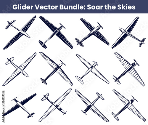 Glider Aircraft Collection Assorted Navy Blue Designs on White Background for Aviation Enthusiasts