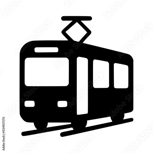 The silhouette of a tram on a transparent background