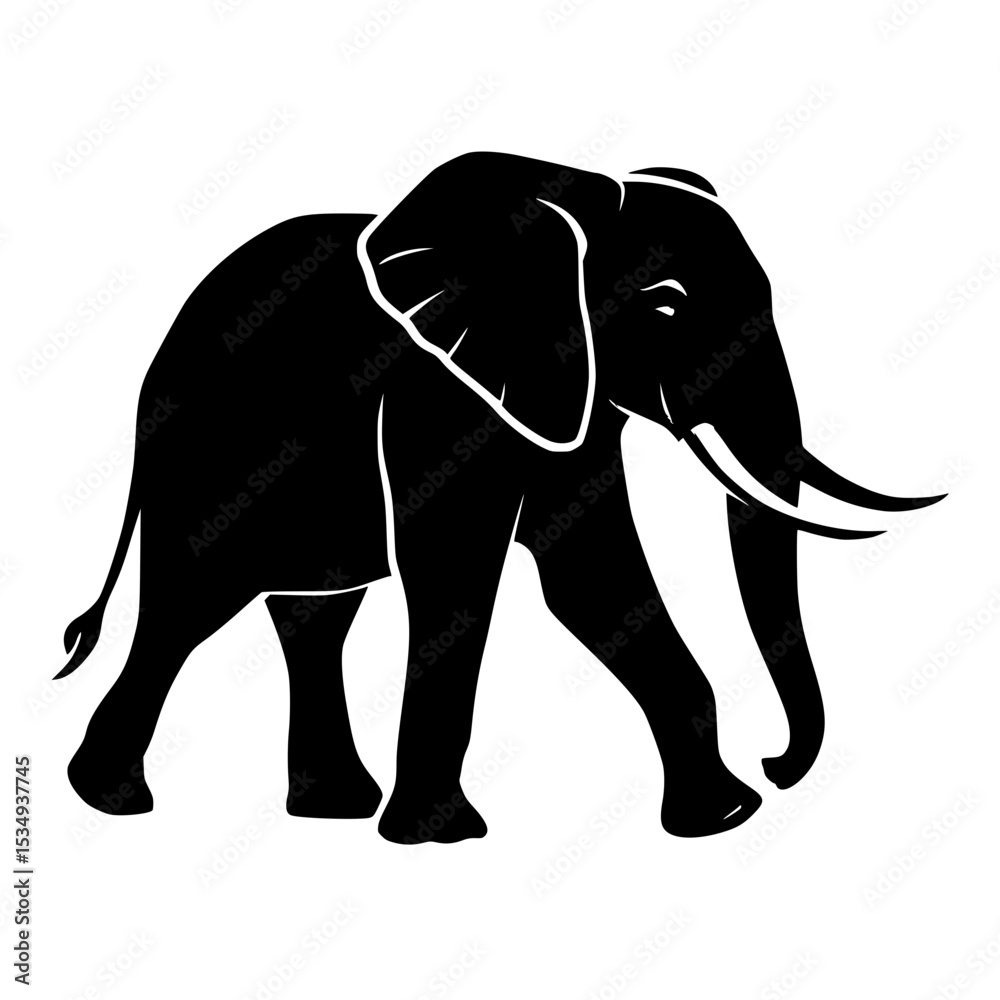 Fototapeta premium Black silhouette of an elephant walking forward