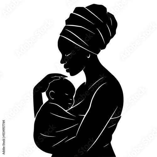 Mother cradling sleeping baby in a loving embrace  