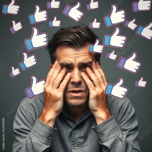 Content Creator Crushed by Like and View Icons
(A person overwhelmed by floating “likes” and “views” — social metric pressure.)